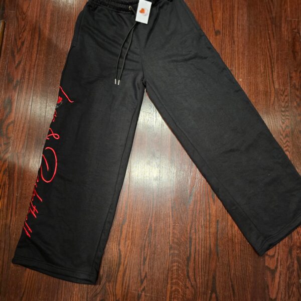 BLACK WIDE LEG SWEATPANT (EMBROIDERED)