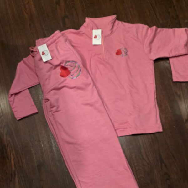 PINK HALF ZIP LOVE&VOLLEYBALL SWEATSUIT (LOGO)
