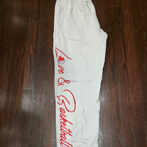 WHITE TAPERED LEG SWEATPANT (EMBROIDERED)